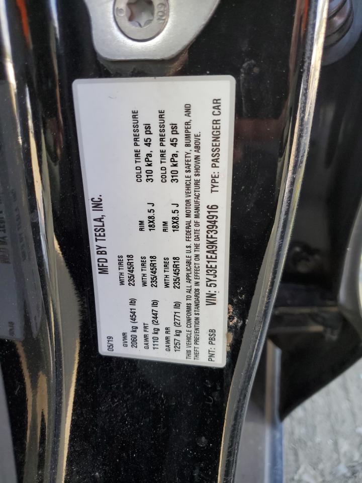 5YJ3E1EA9KF394916 2019 Tesla Model 3