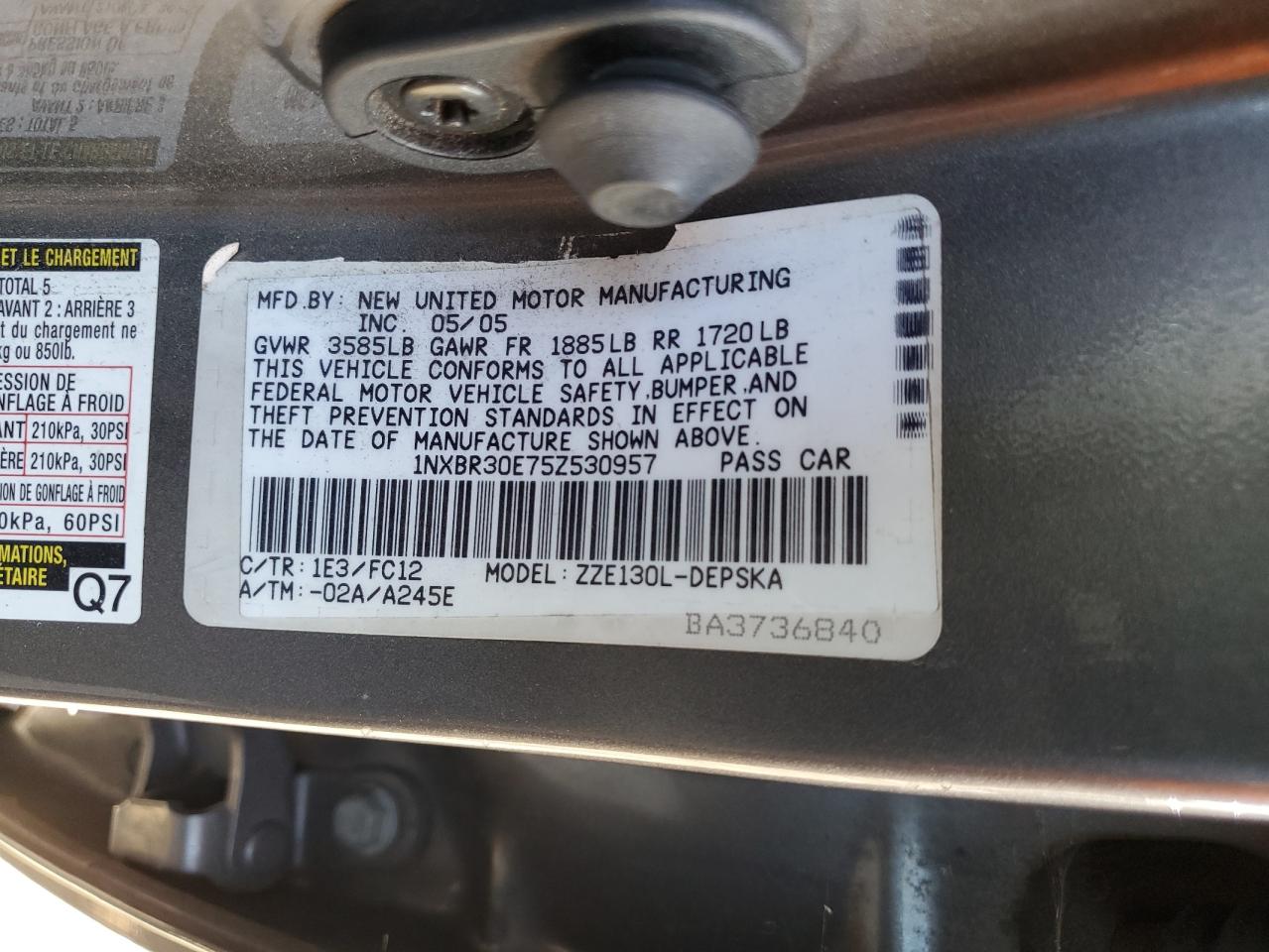 1NXBR30E75Z530957 2005 Toyota Corolla Ce