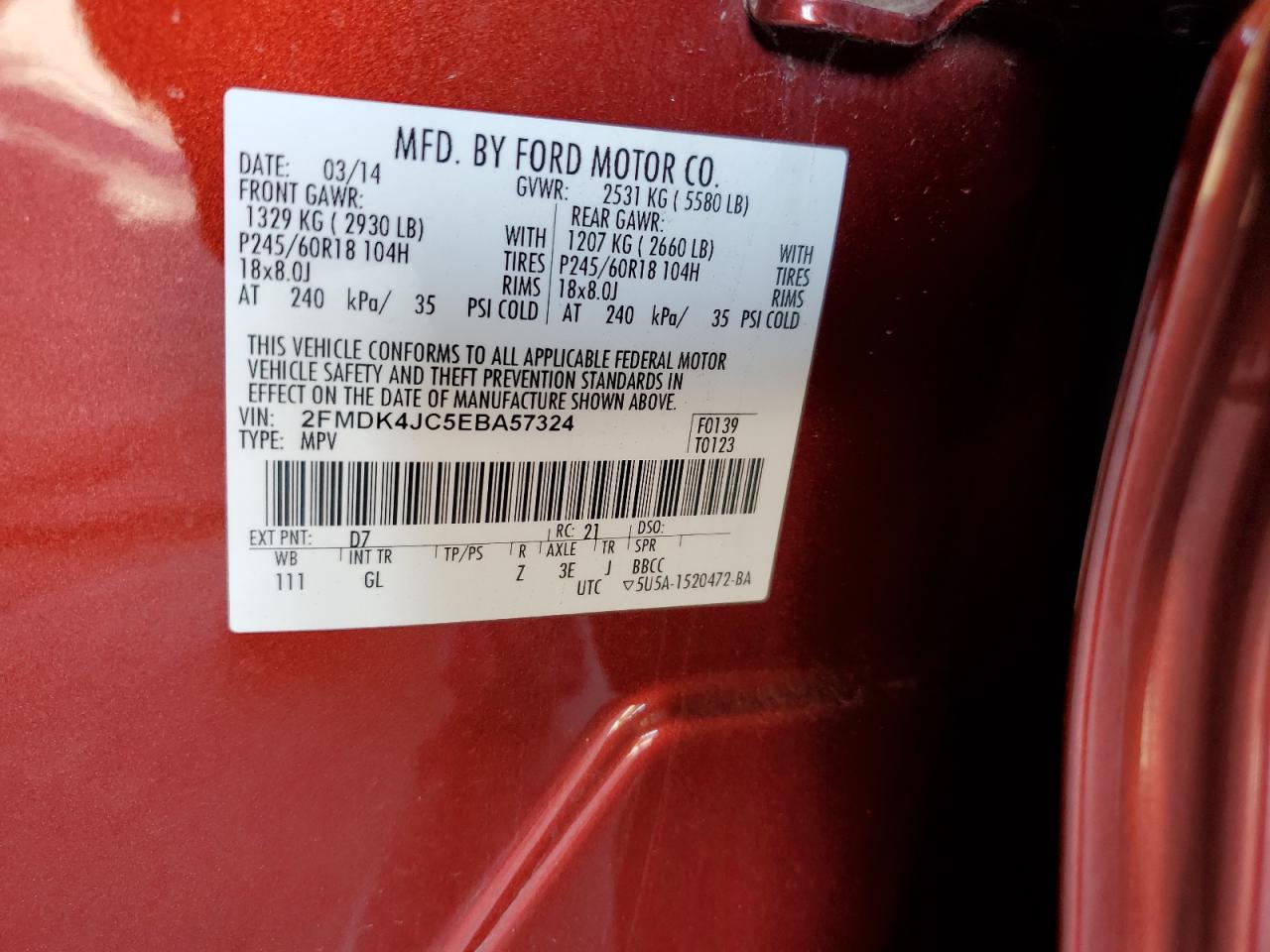 2FMDK4JC5EBA57324 2014 Ford Edge Sel