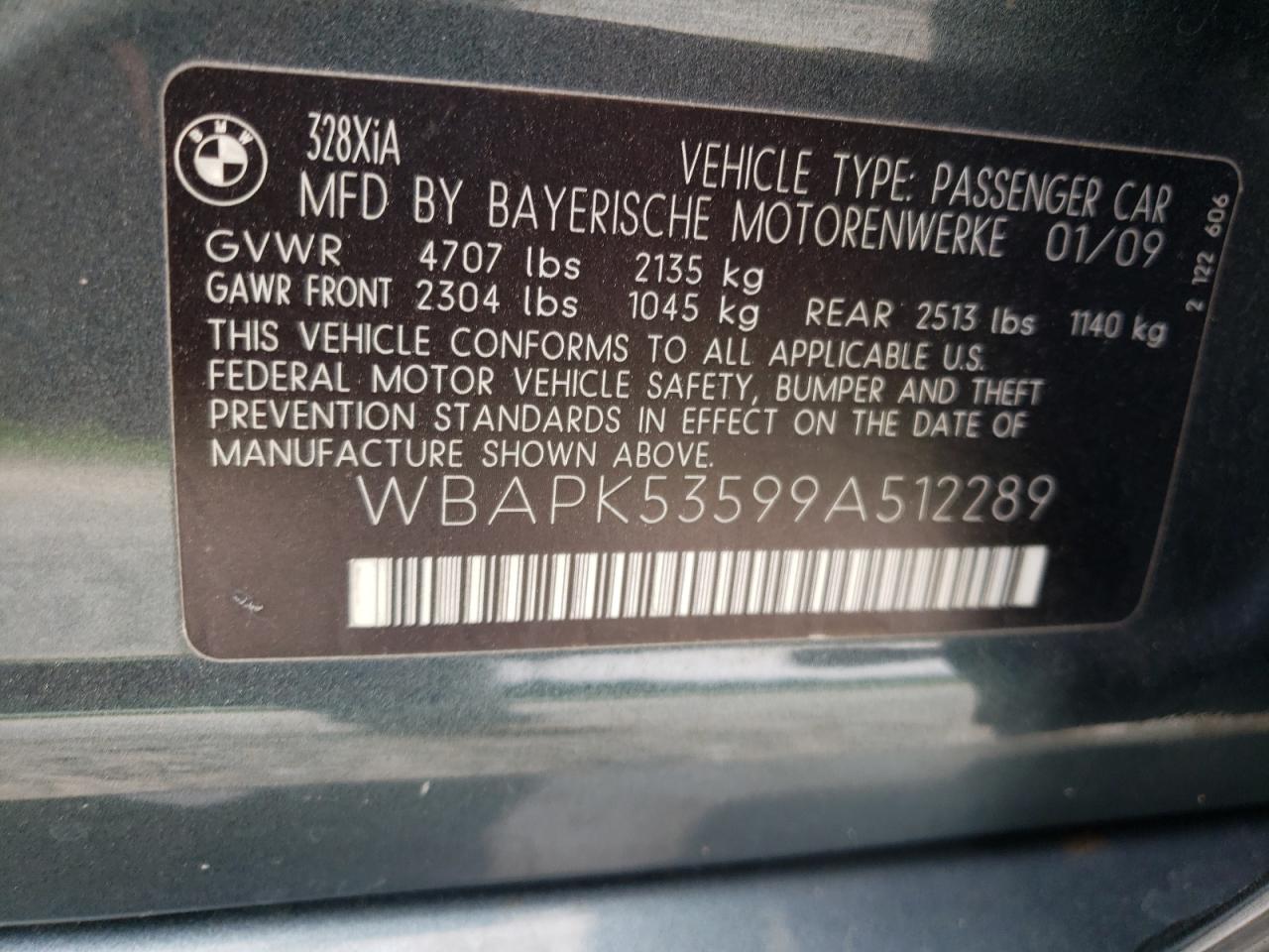 2009 BMW 328 Xi Sulev VIN: WBAPK53599A512289 Lot: 69822204