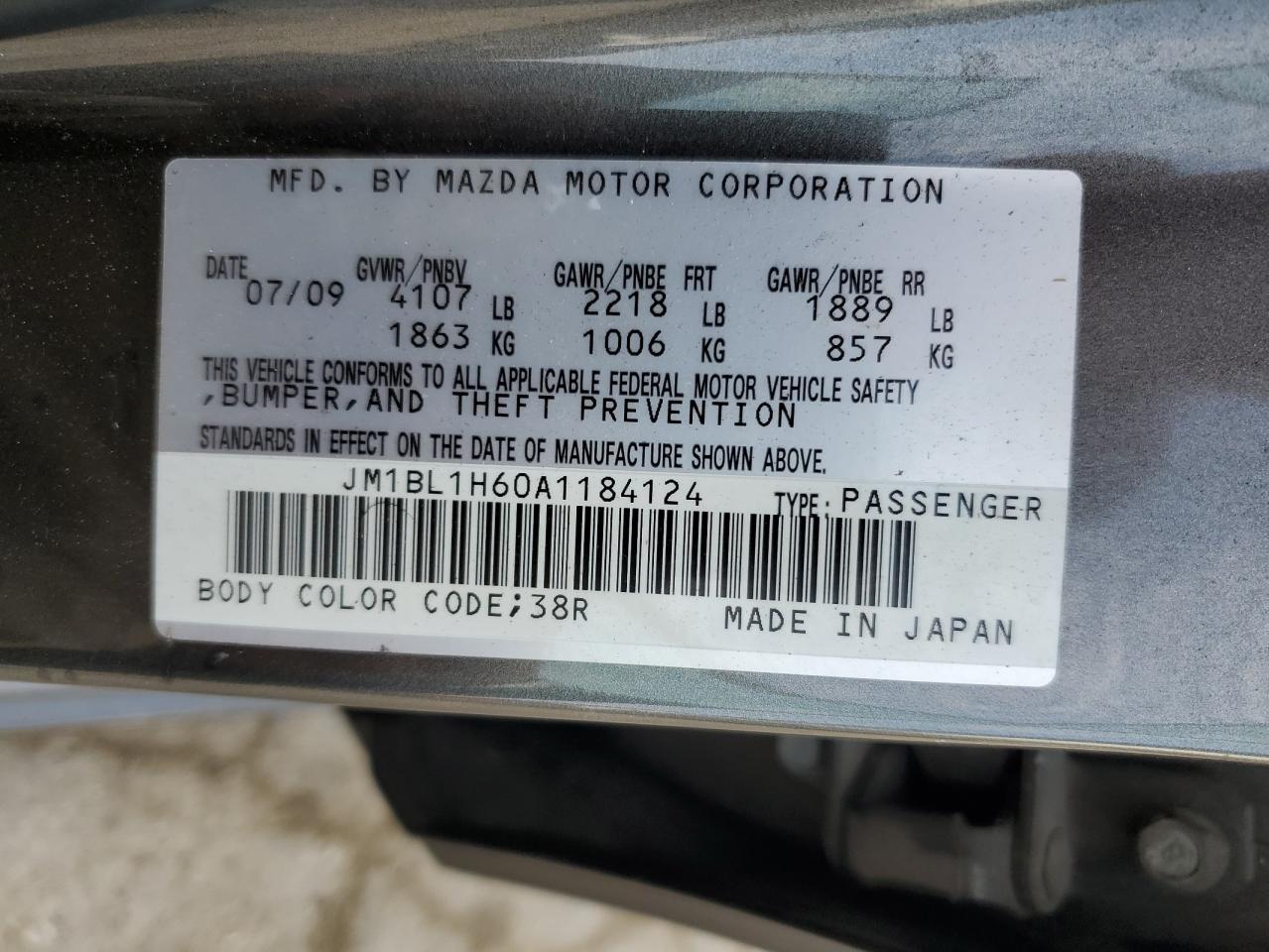 JM1BL1H60A1184124 2010 Mazda 3 S