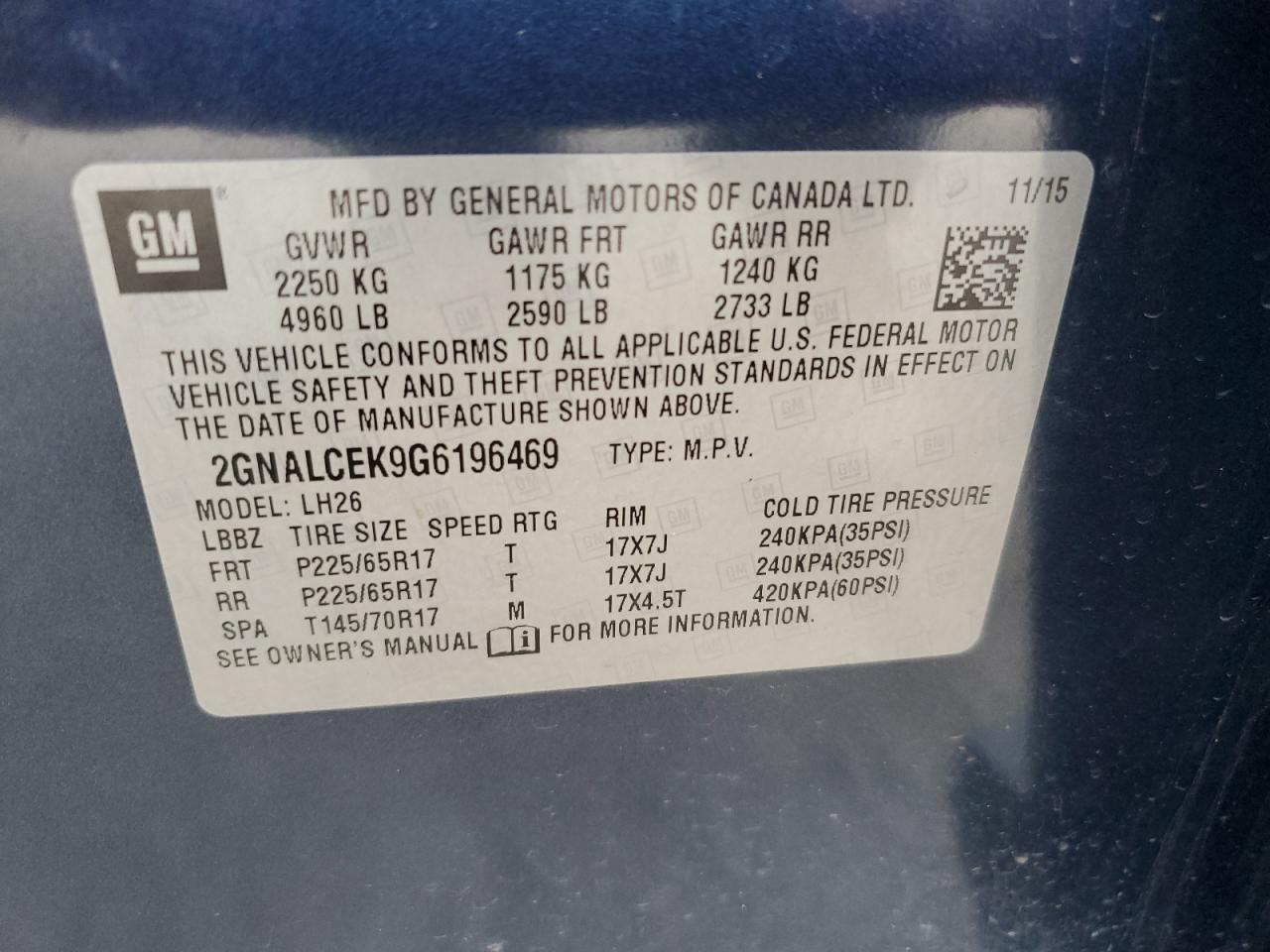 2GNALCEK9G6196469 2016 Chevrolet Equinox Lt