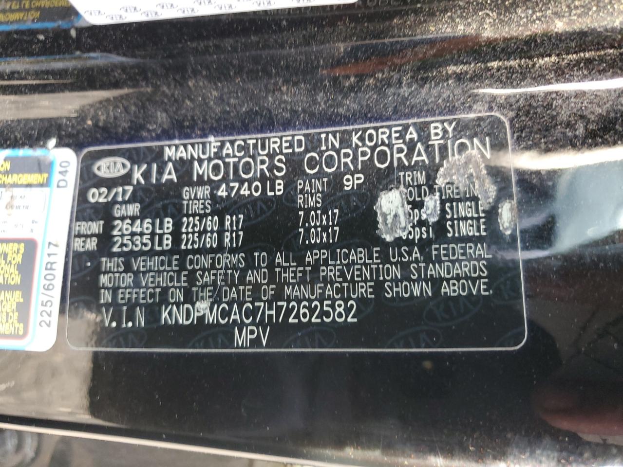 KNDPMCAC7H7262582 2017 Kia Sportage Lx