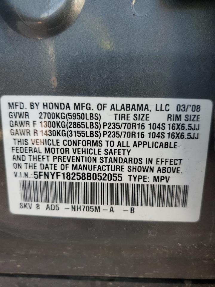 5FNYF18258B052055 2008 Honda Pilot Vp