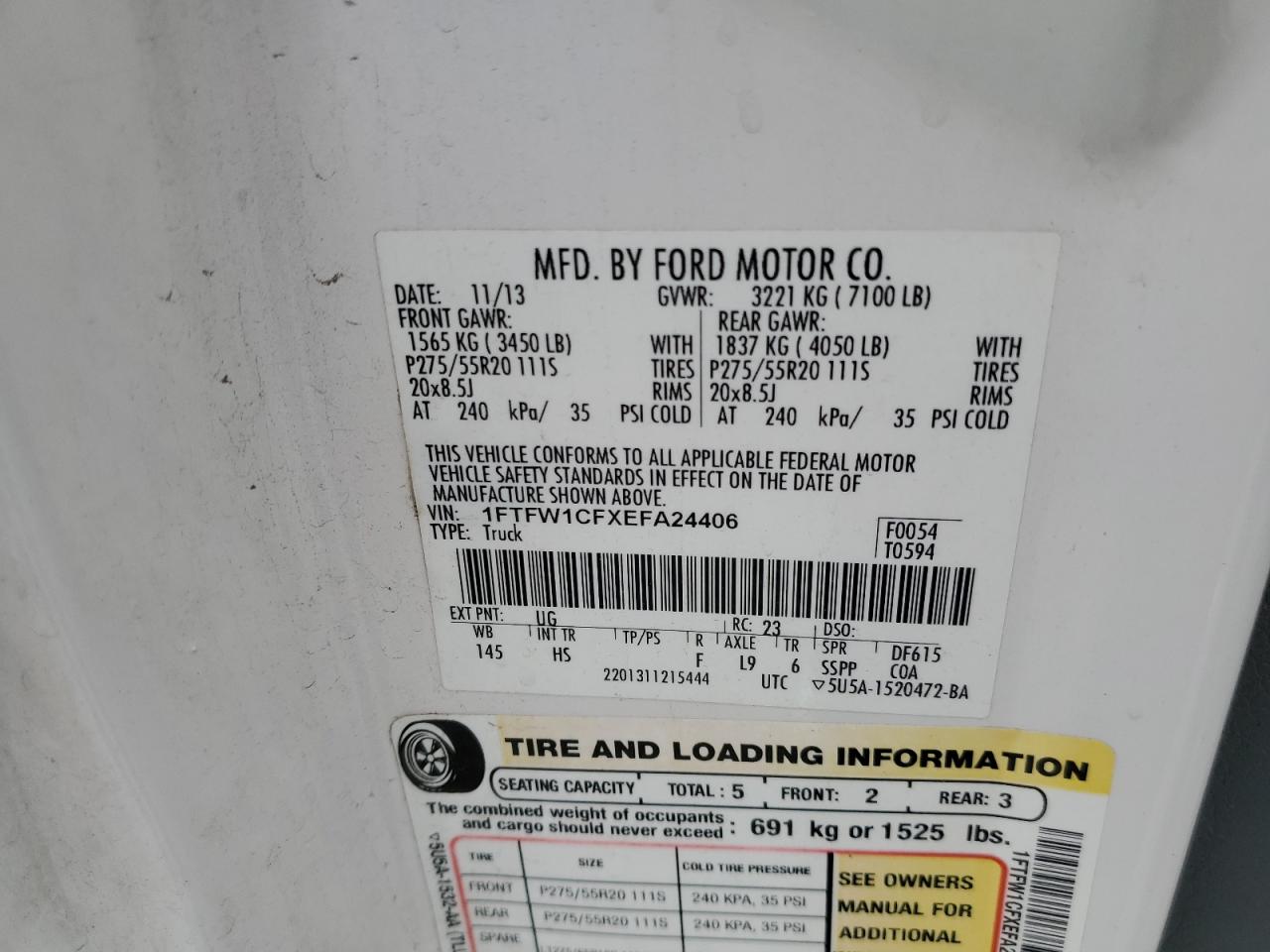 2014 Ford F150 Supercrew VIN: 1FTFW1CFXEFA24406 Lot: 71183864