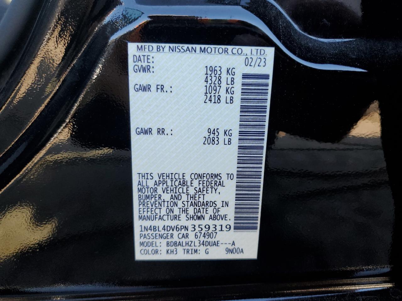 1N4BL4DV6PN359319 2023 Nissan Altima Sv