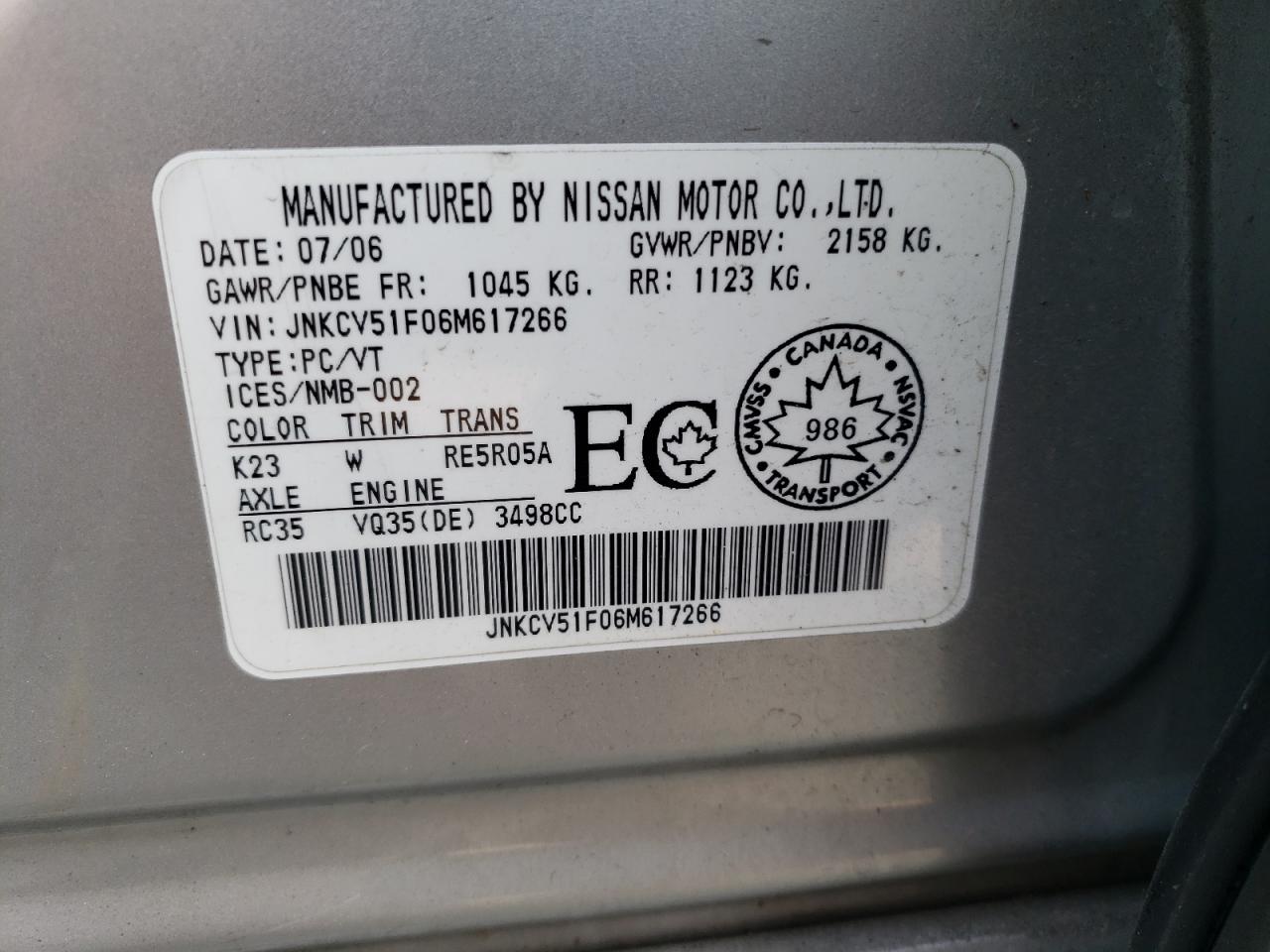 JNKCV51F06M617266 2006 Infiniti G35