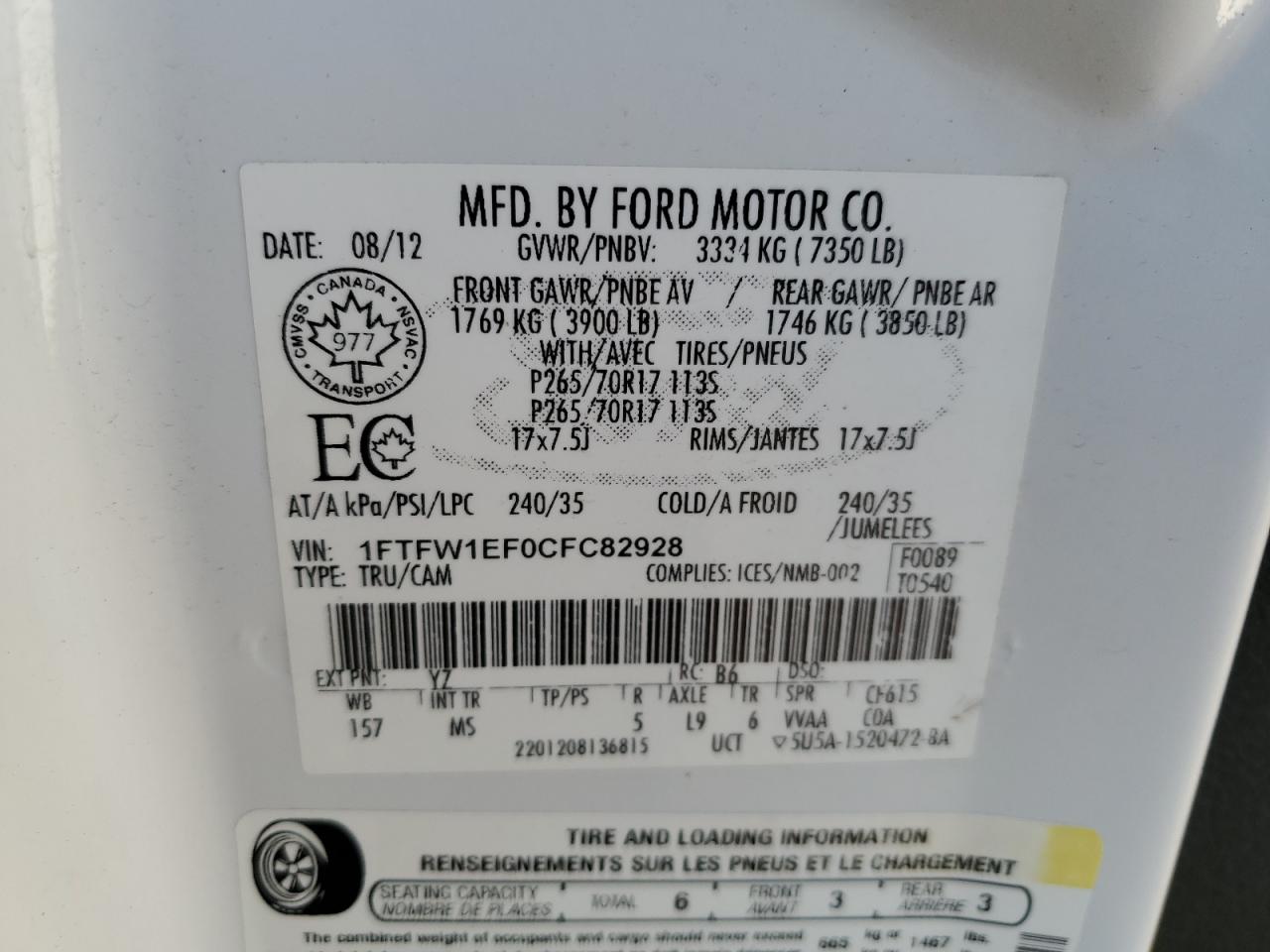 1FTFW1EF0CFC82928 2012 Ford F150 Supercrew