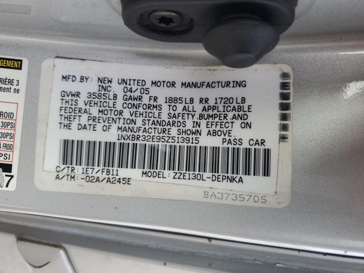 2005 Toyota Corolla Ce VIN: 1NXBR32E95Z513915 Lot: 89251725