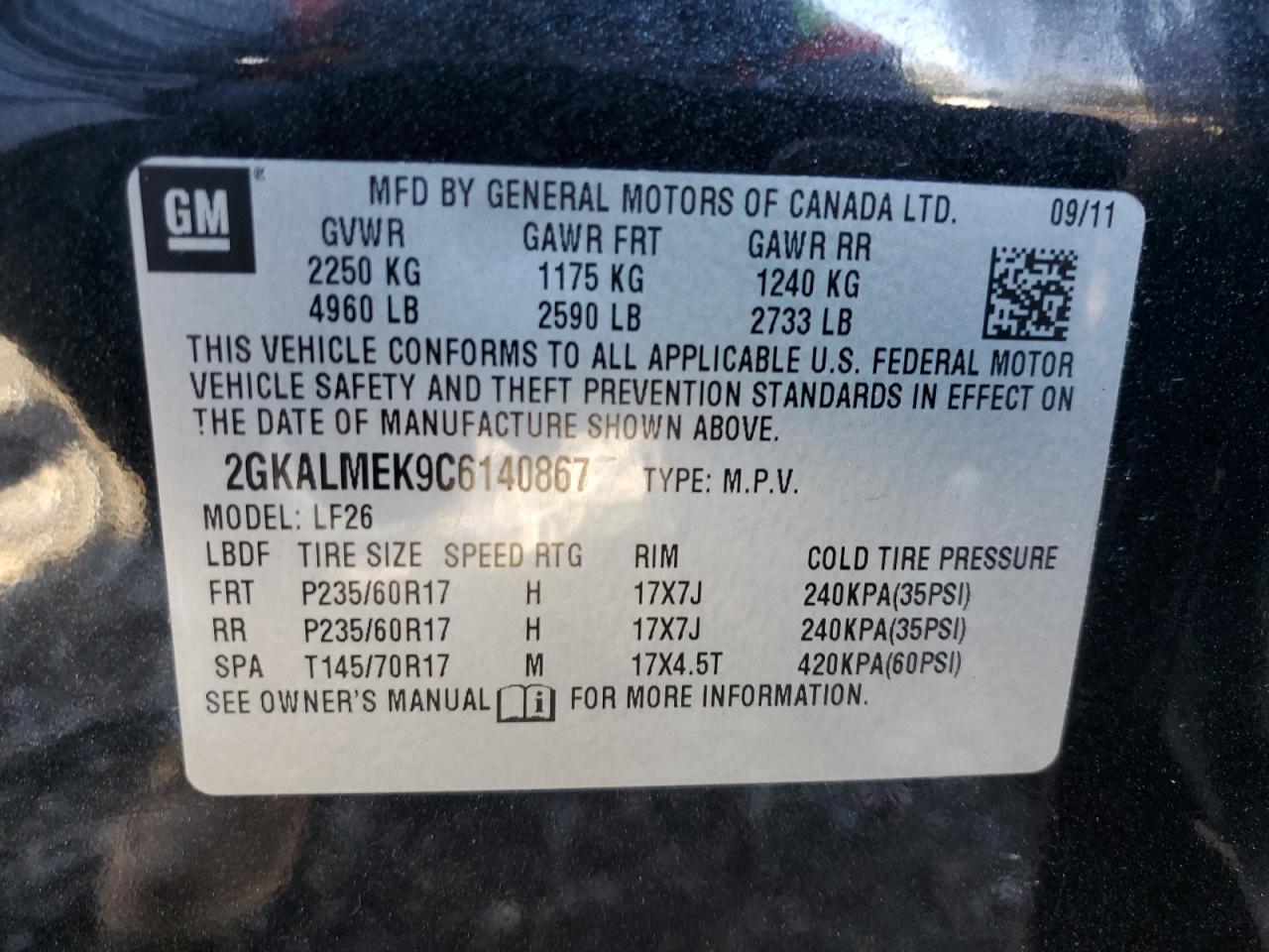 2GKALMEK9C6140867 2012 GMC Terrain Sle