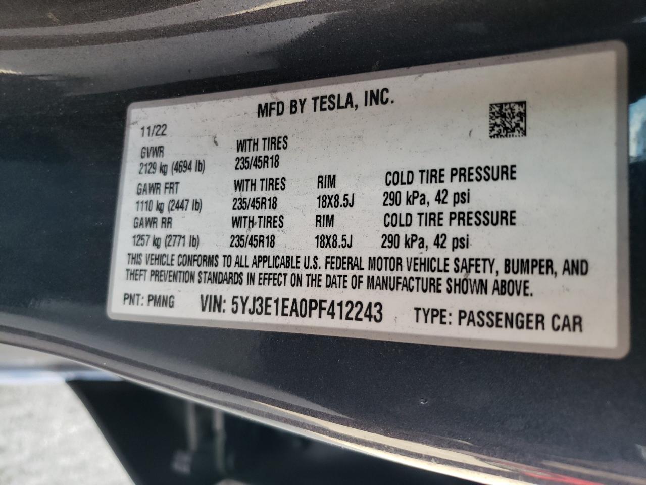 5YJ3E1EA0PF412243 2023 Tesla Model 3