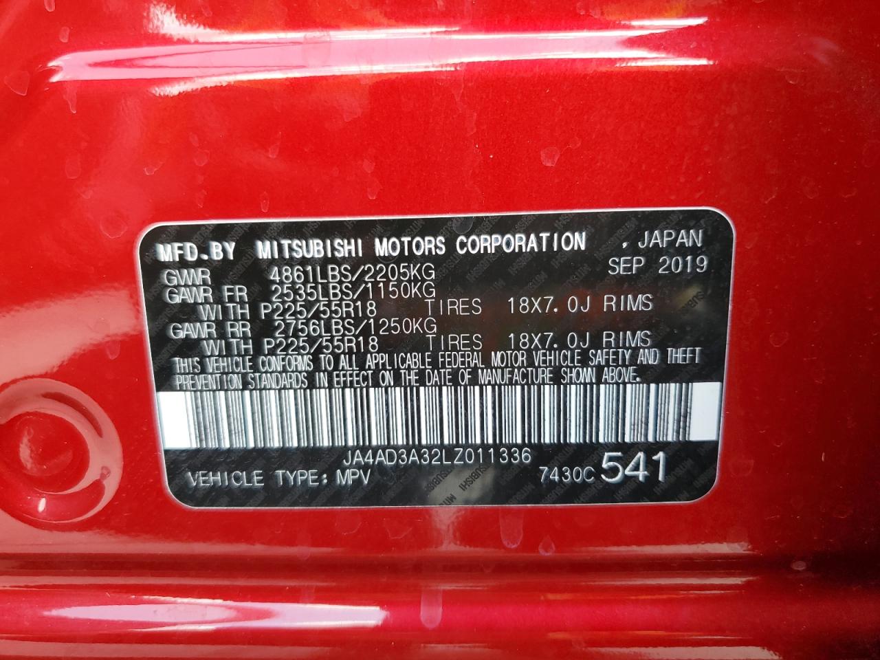 2020 Mitsubishi Outlander Se VIN: JA4AD3A32LZ011336 Lot: 72019664