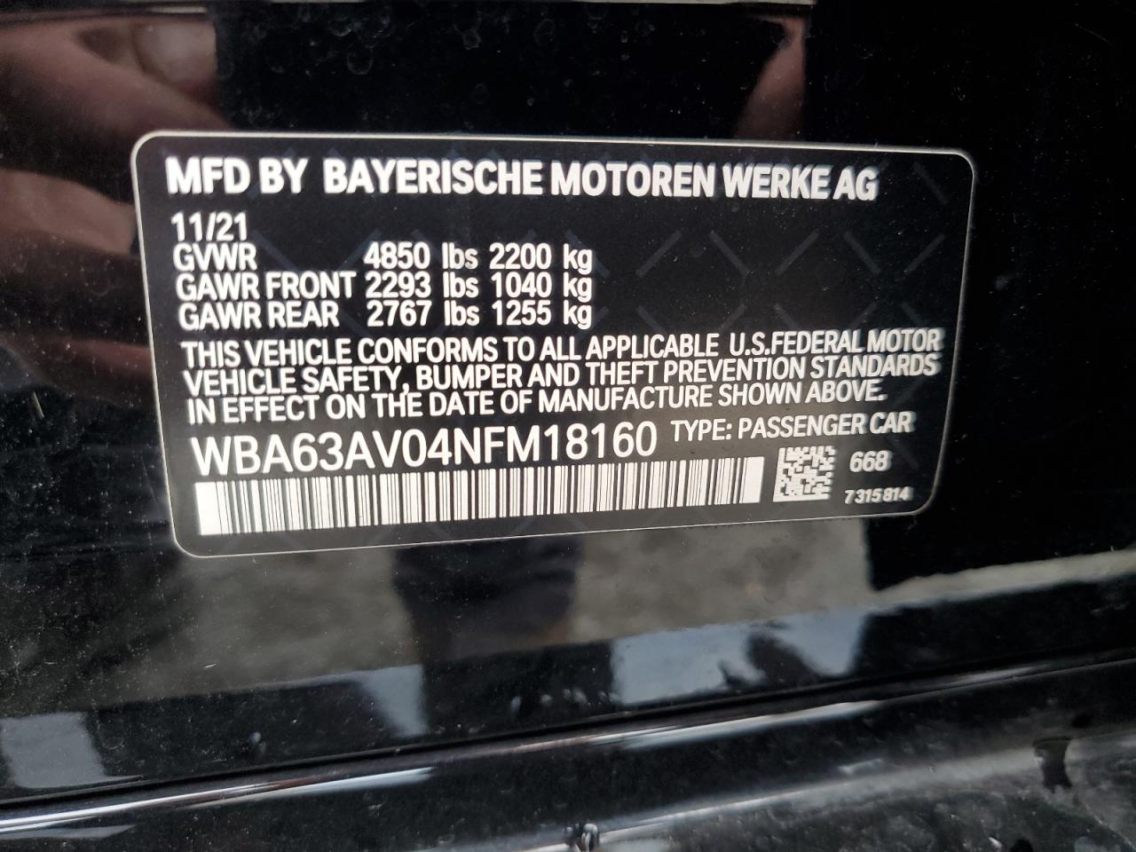 WBA63AV04NFM18160 2022 BMW 430I Gran Coupe