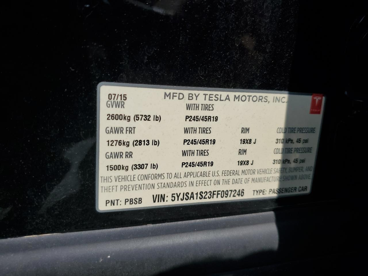 2015 Tesla Model S 70D VIN: 5YJSA1S23FF097246 Lot: 70040514