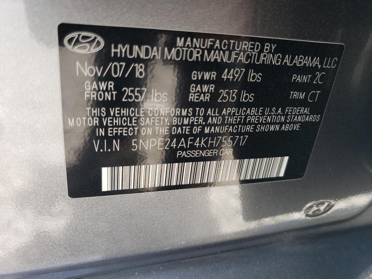 5NPE24AF4KH755717 2019 Hyundai Sonata Se