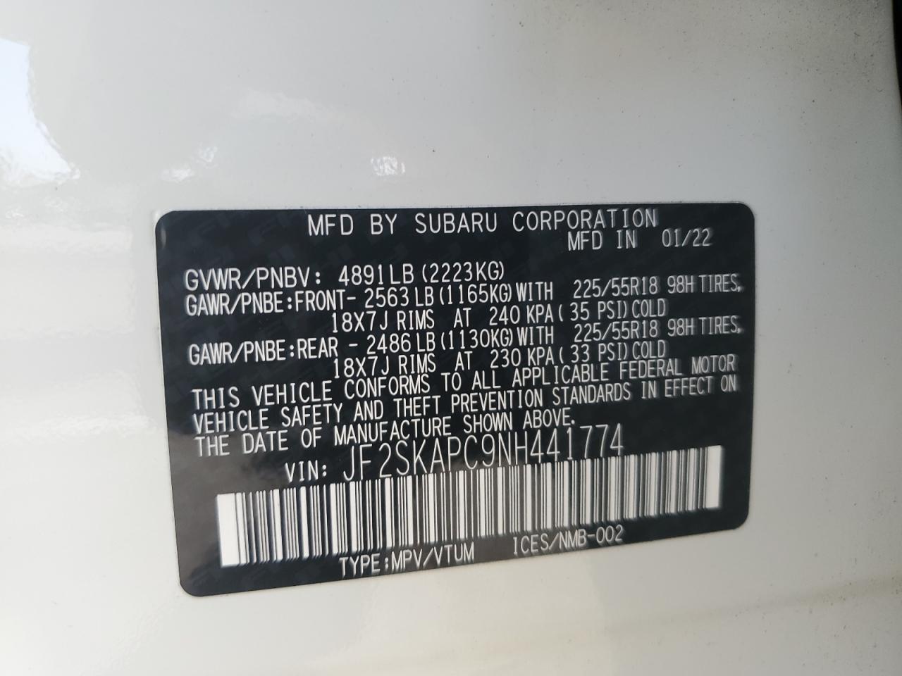 JF2SKAPC9NH441774 2022 Subaru Forester Limited