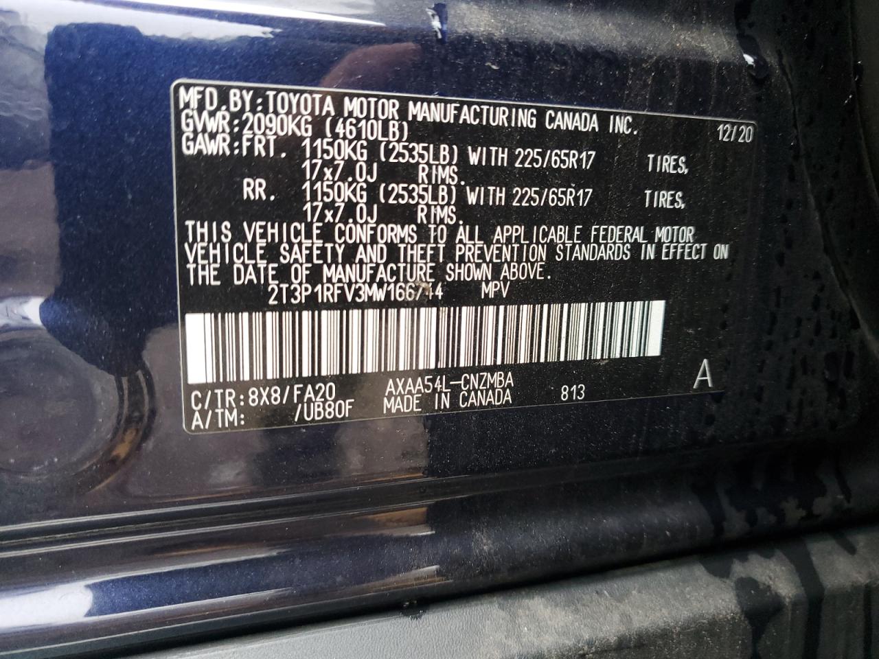 2T3P1RFV3MW166744 2021 Toyota Rav4 Xle