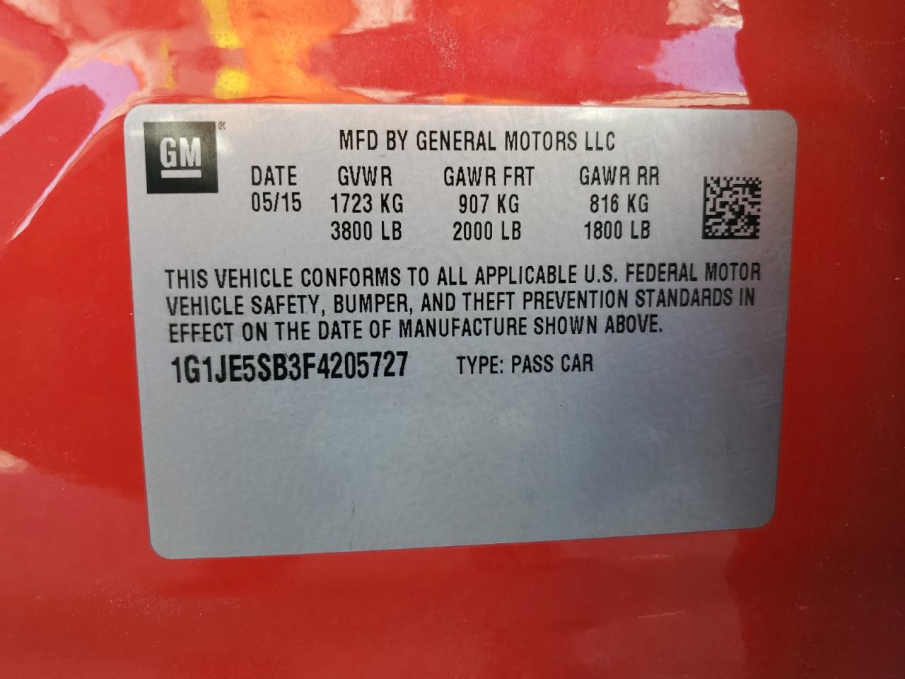 VIN 1G1JE5SB3F4205727 2015 CHEVROLET SONIC no.12