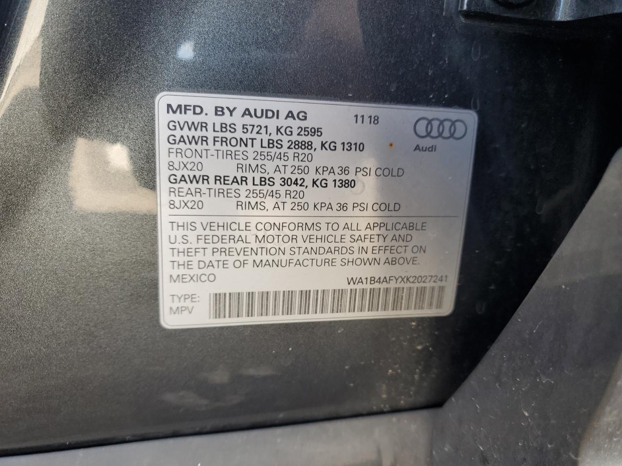 WA1B4AFYXK2027241 2019 Audi Sq5 Premium Plus