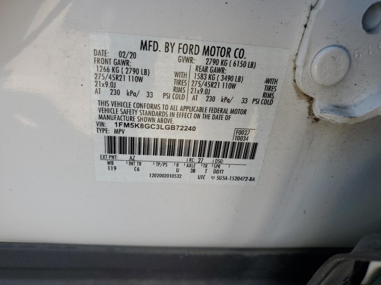 2020 Ford Explorer St VIN: 1FM5K8GC3LGB72240 Lot: 73387294