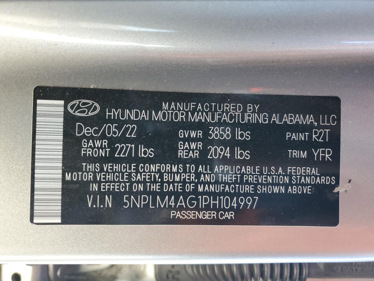 5NPLM4AG1PH104997 2023 Hyundai Elantra Sel