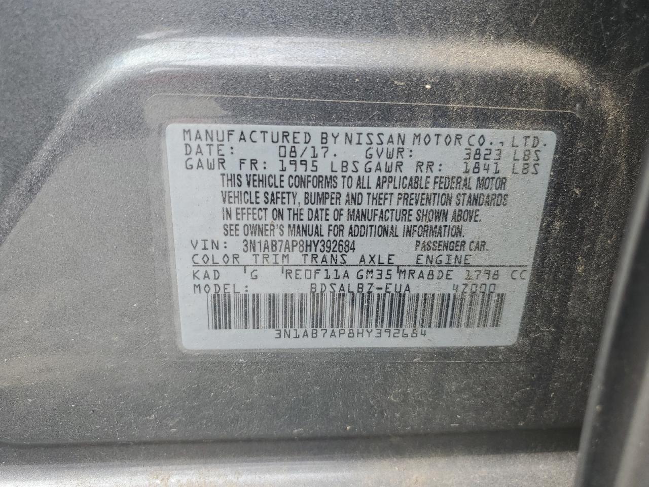 3N1AB7AP8HY392684 2017 Nissan Sentra S