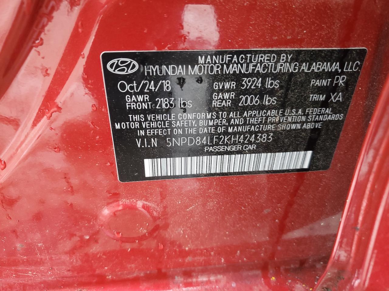 5NPD84LF2KH424383 2019 Hyundai Elantra Sel