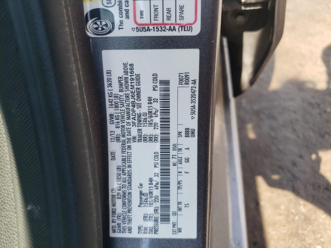 2014 Ford Fiesta Se VIN: 3FADP4BJ6EM191668 Lot: 72475164