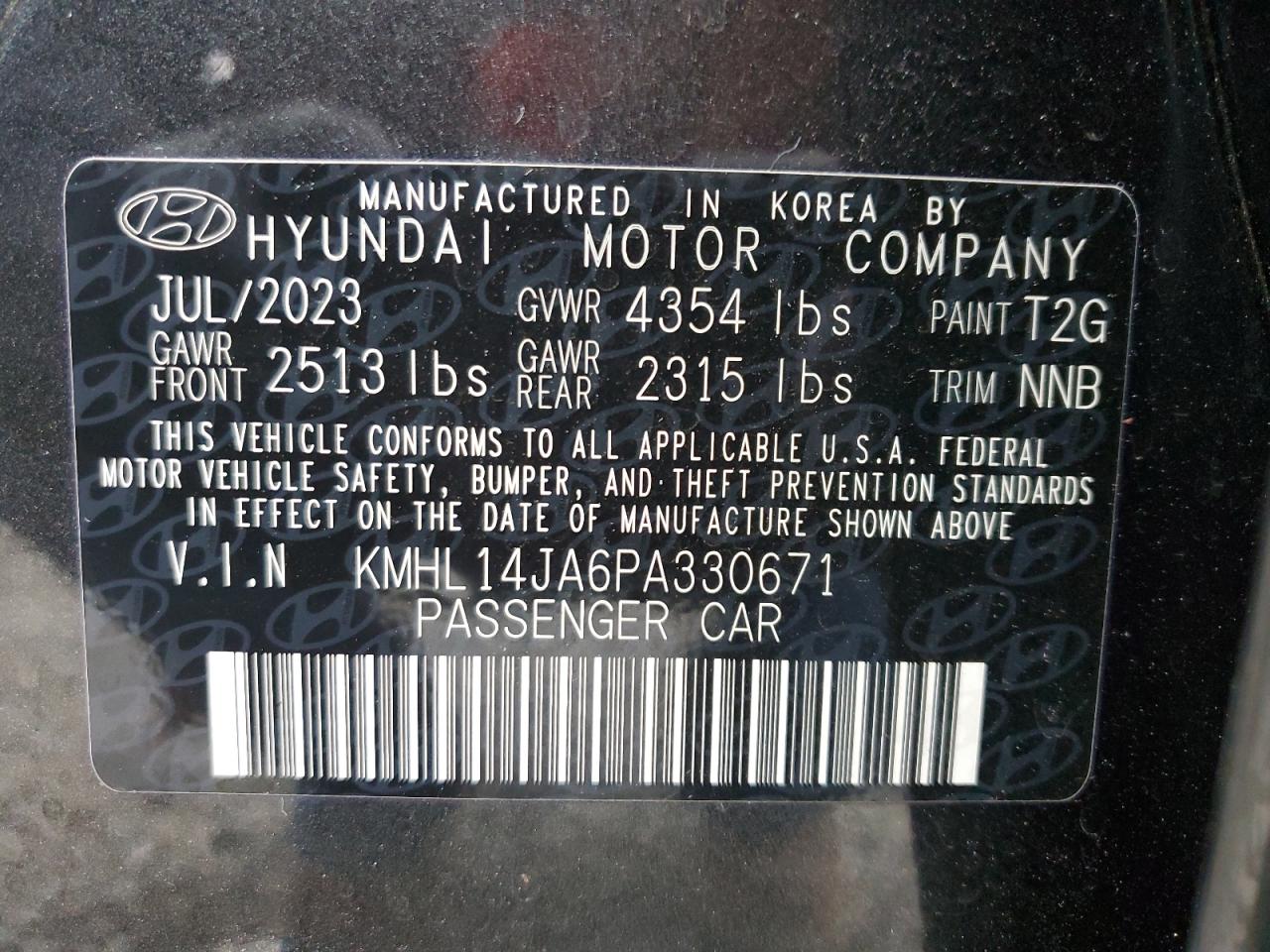 KMHL14JA6PA330671 2023 Hyundai Sonata Sel