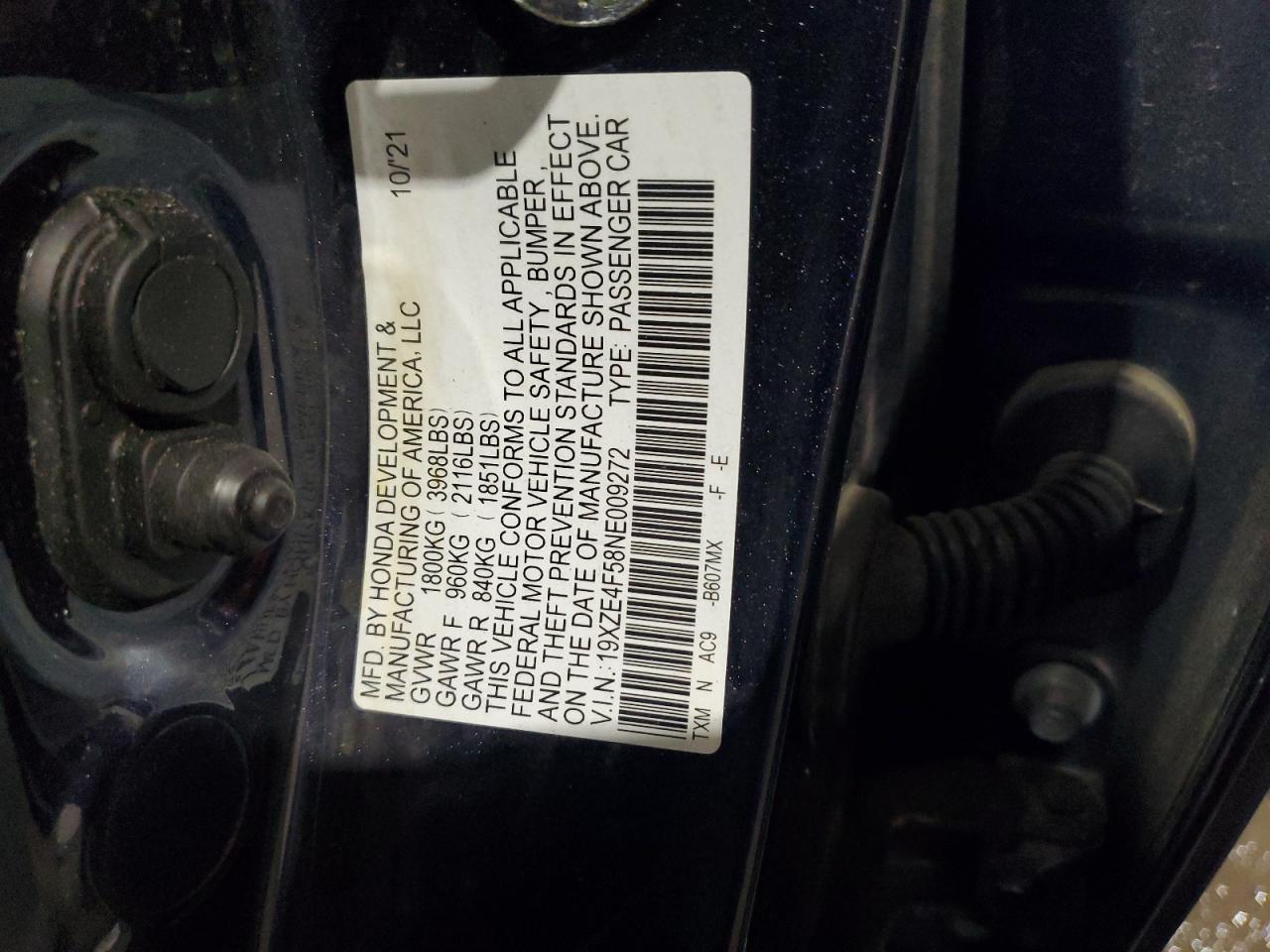 19XZE4F58NE009272 2022 Honda Insight Ex 19XZE4F58NE009272 2022 Honda Insight Ex
