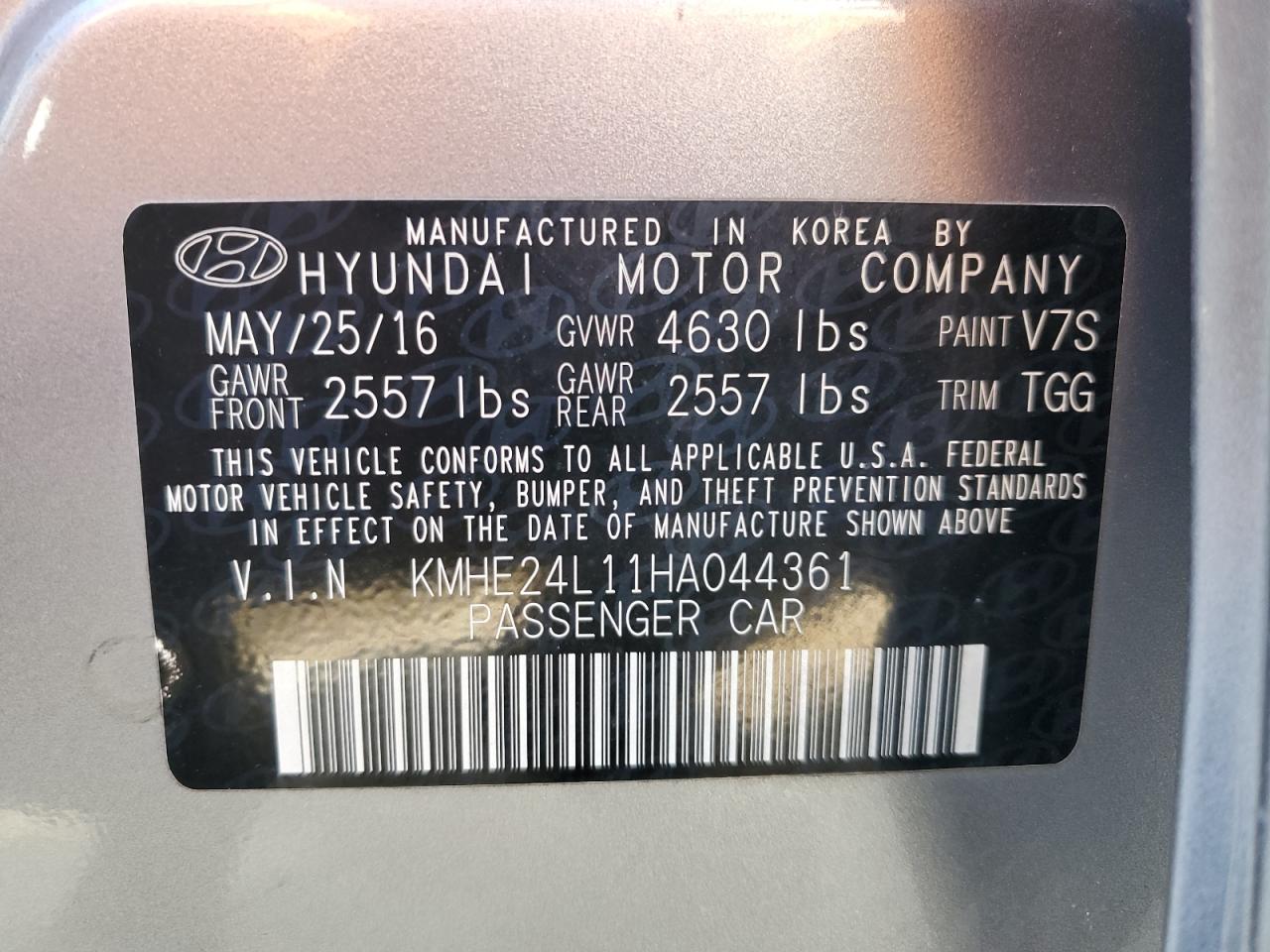 2017 Hyundai Sonata Hybrid VIN: KMHE24L11HA044361 Lot: 69284684