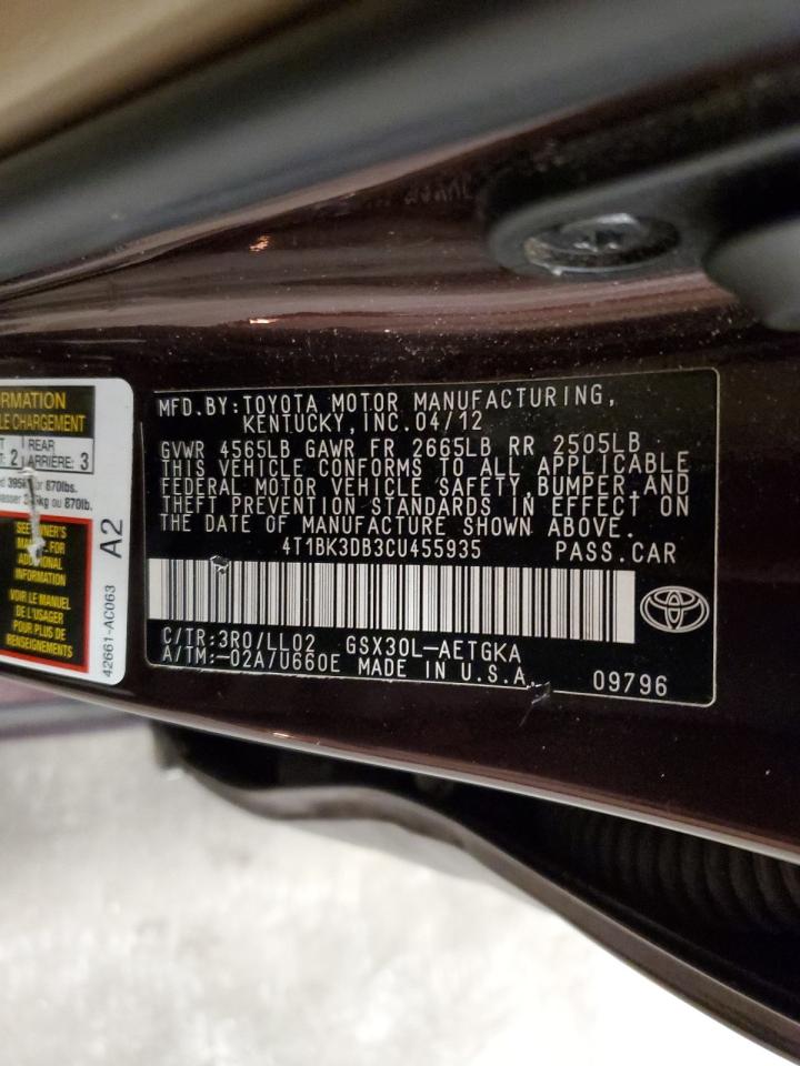 4T1BK3DB3CU455935 2012 Toyota Avalon Base