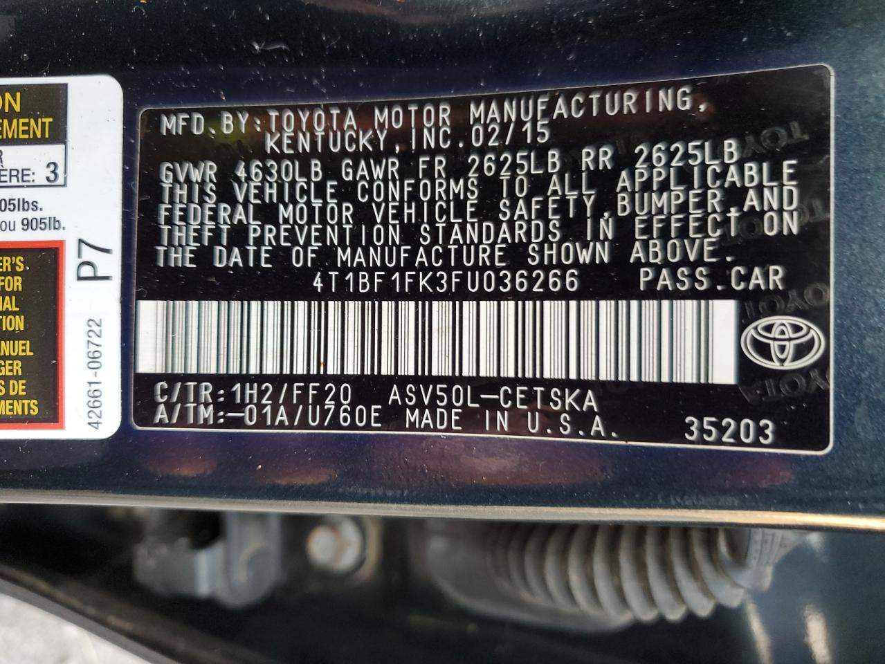 4T1BF1FK3FU036266 2015 Toyota Camry Le