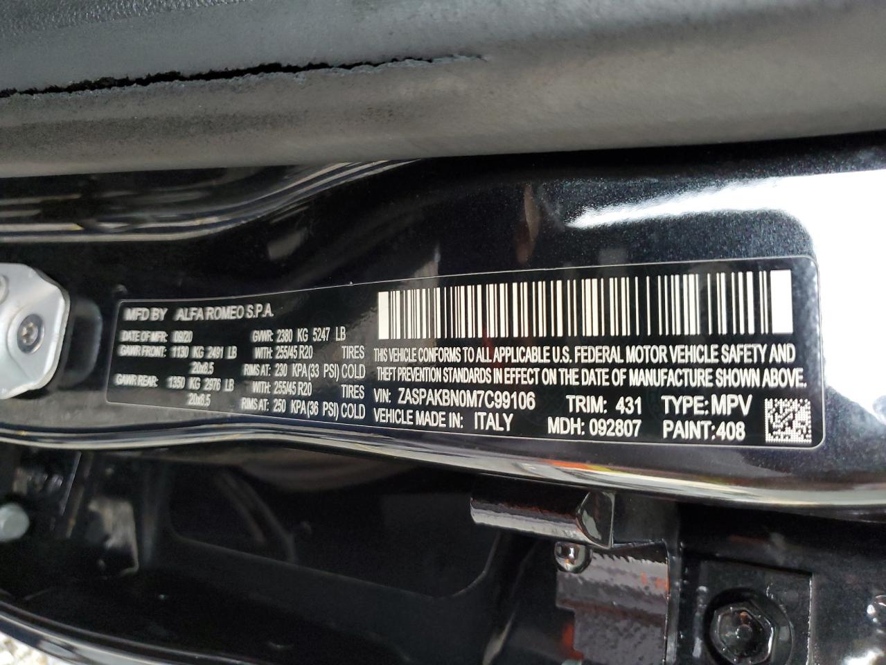 2021 Alfa Romeo Stelvio Ti VIN: ZASPAKBN0M7C99106 Lot: 72137564