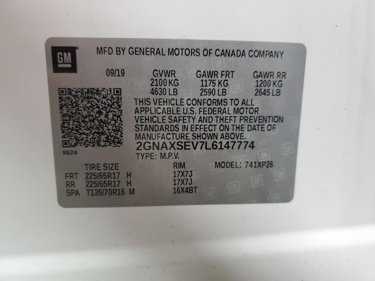 2GNAXSEV7L6147774 2020 CHEVROLET EQUINOX - Image 14