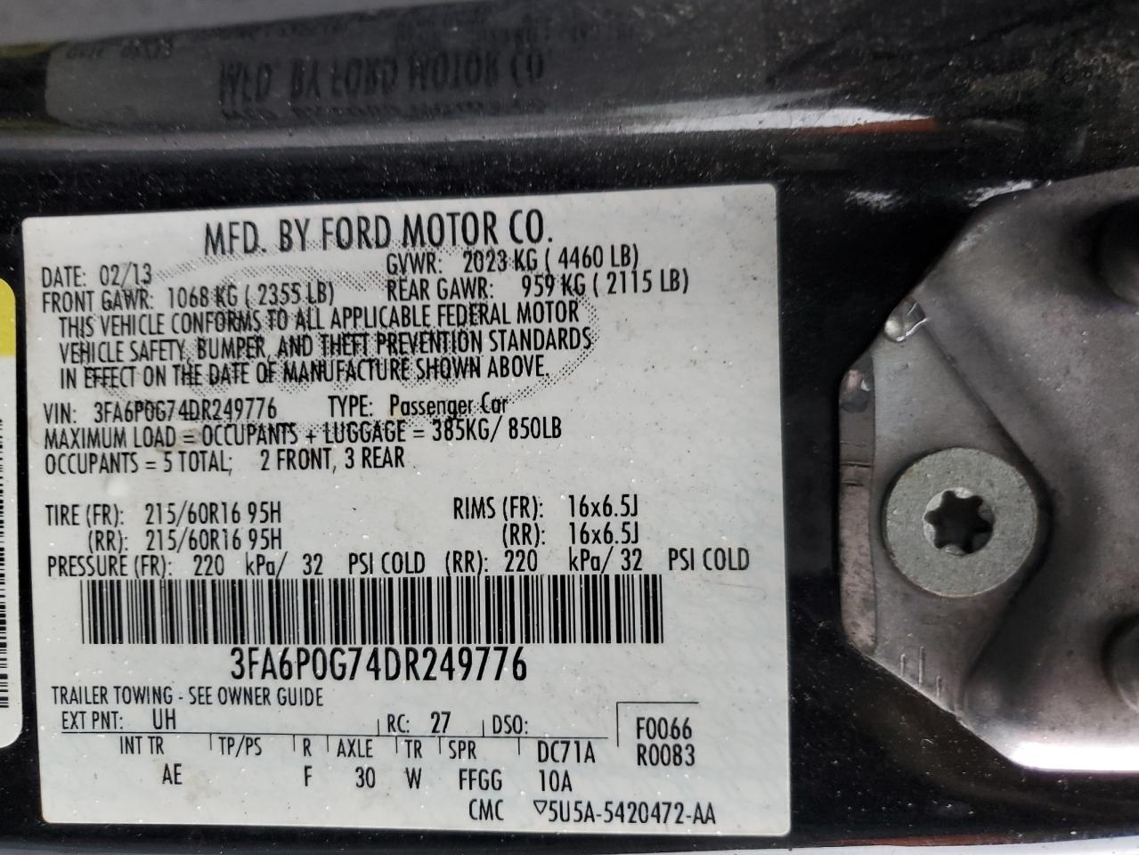 3FA6P0G74DR249776 2013 Ford Fusion S