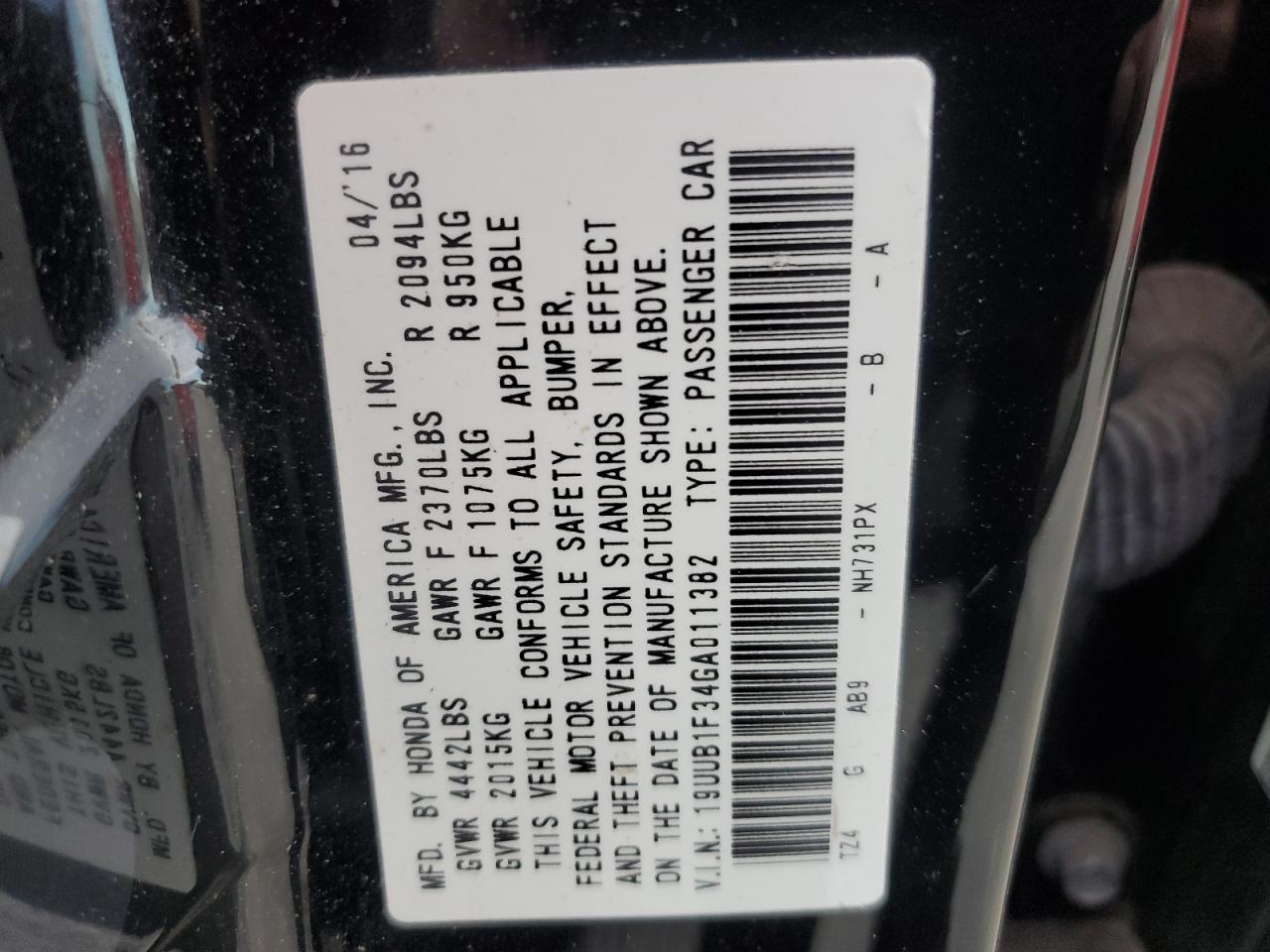 19UUB1F34GA011382 2016 Acura Tlx