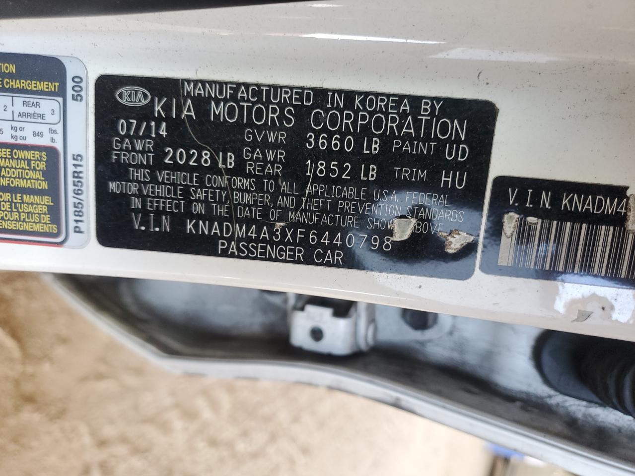 KNADM4A3XF6440798 2015 Kia Rio Lx