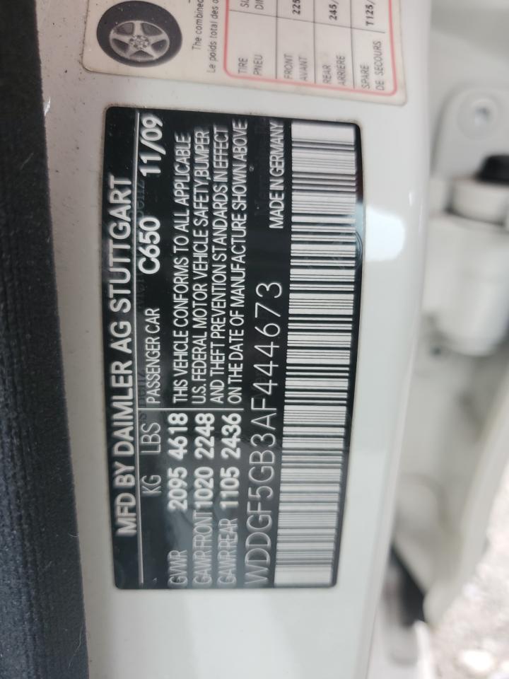 2010 Mercedes-Benz C 350 VIN: WDDGF5GB3AF444673 Lot: 73406854