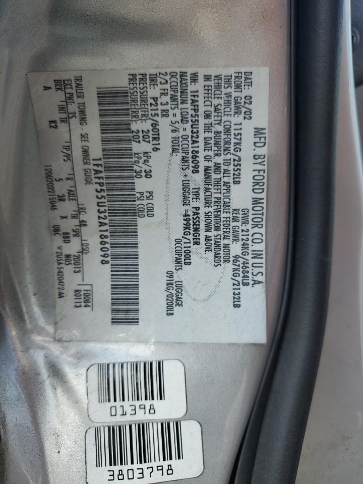 1FAFP55U32A186098 2002 Ford Taurus Ses