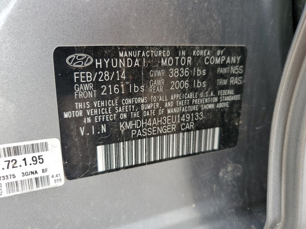 2014 Hyundai Elantra Se VIN: KMHDH4AH3EU149133 Lot: 70656034