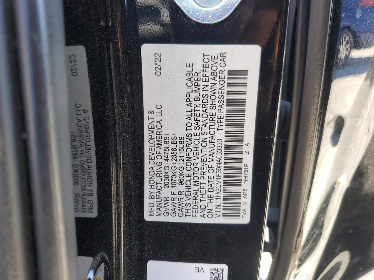 1HGCV1F39NA030333 2022 Honda Accord Sport