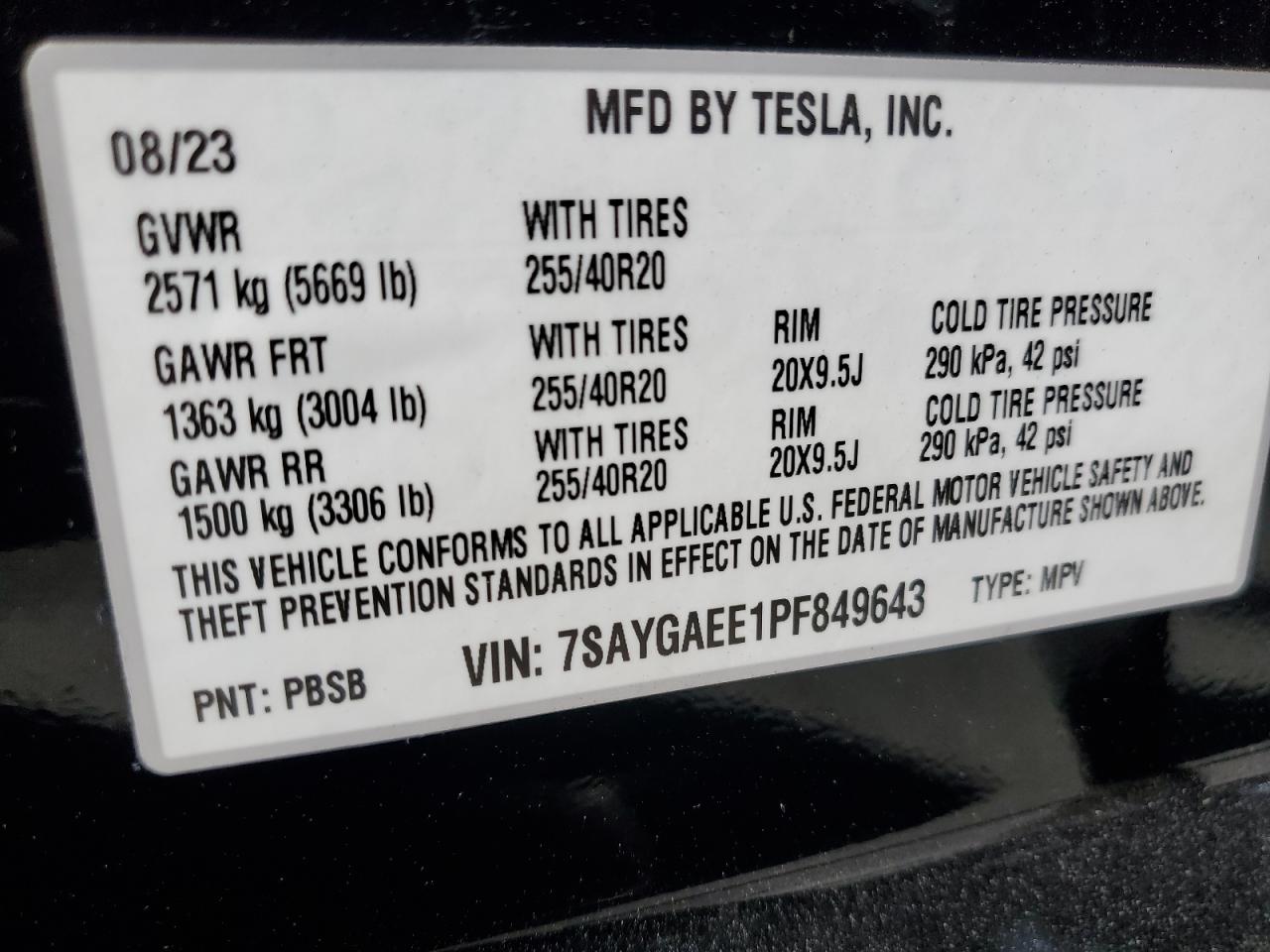 7SAYGAEE1PF849643 2023 Tesla Model Y