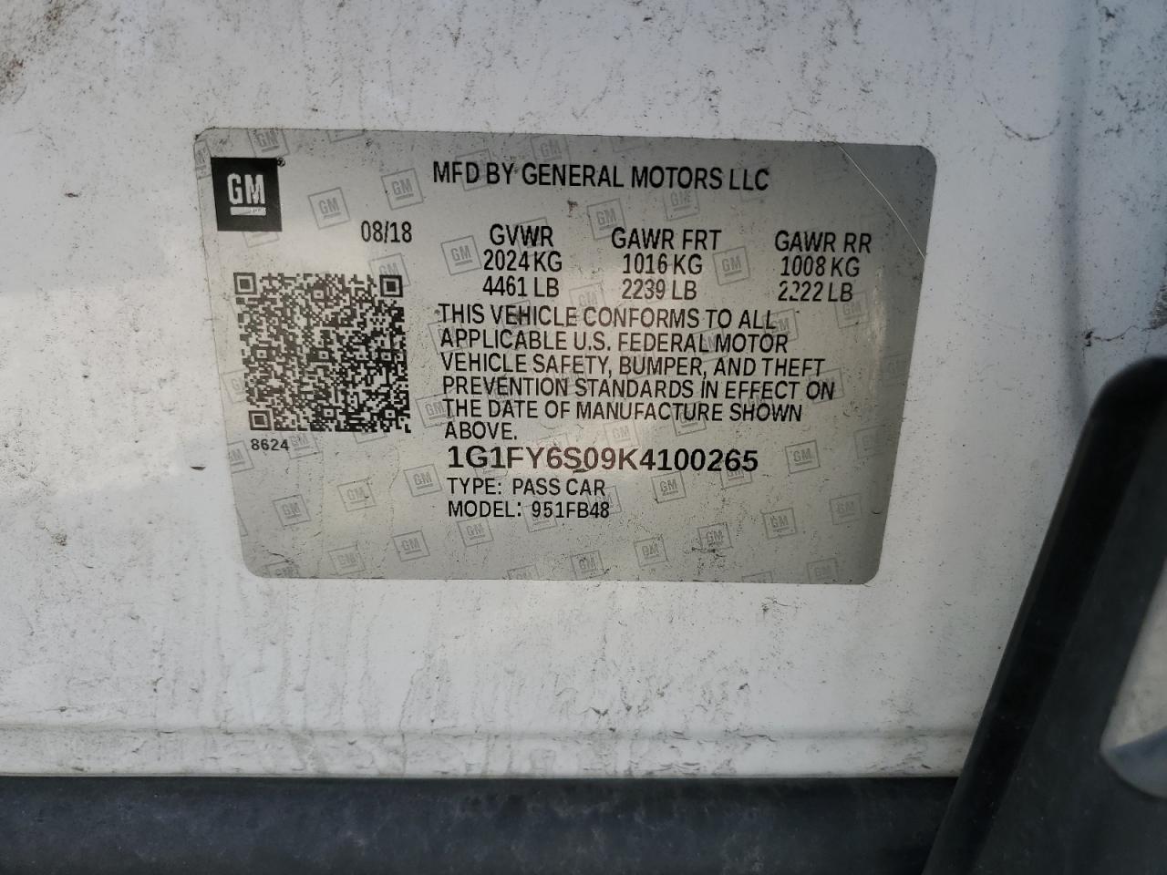 1G1FY6S09K4100265 2019 Chevrolet Bolt Ev Lt