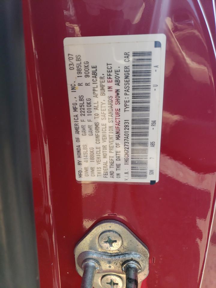 1HGCM72737A012931 2007 Honda Accord Ex