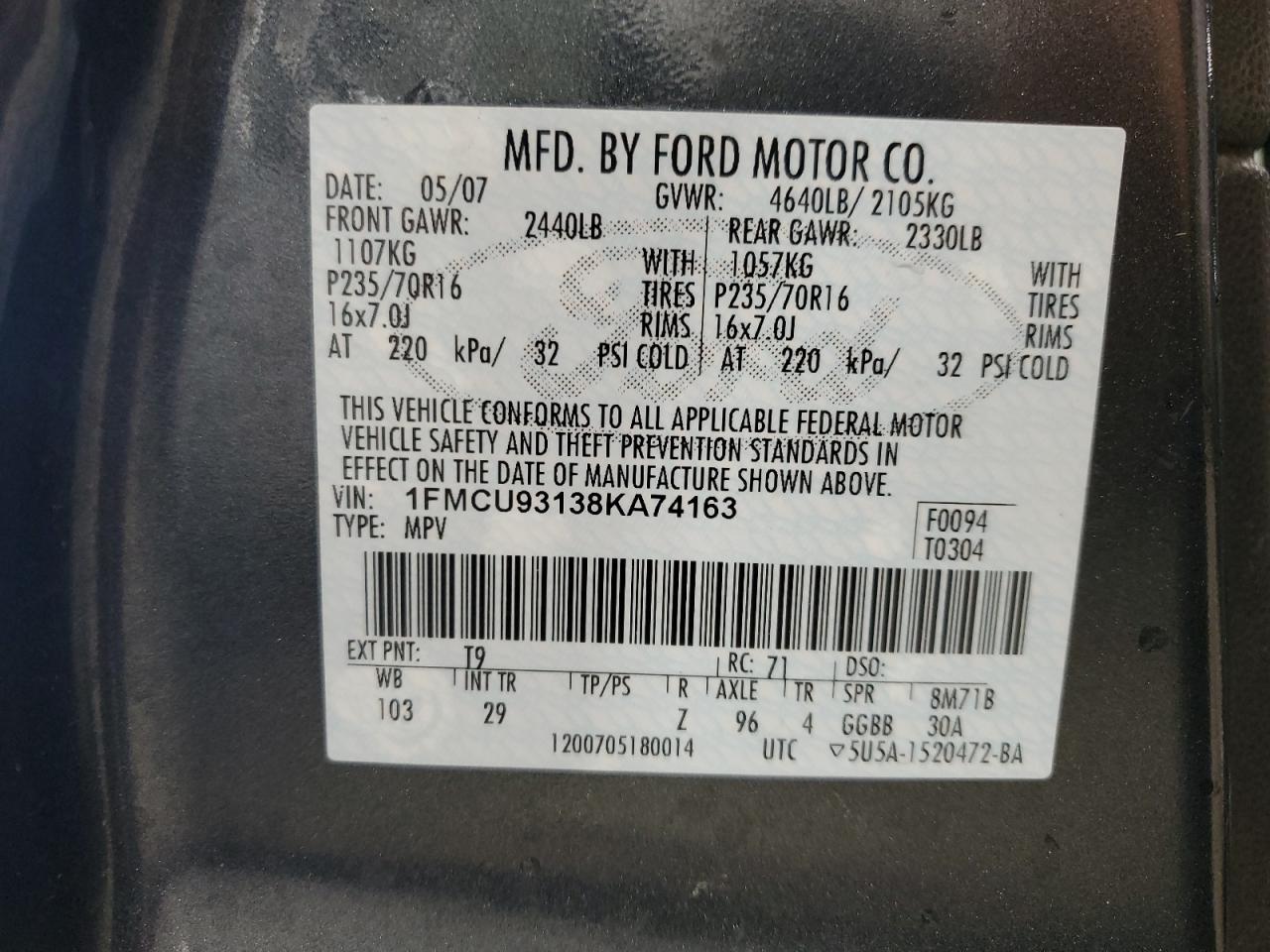 1FMCU93138KA74163 2008 Ford Escape Xlt