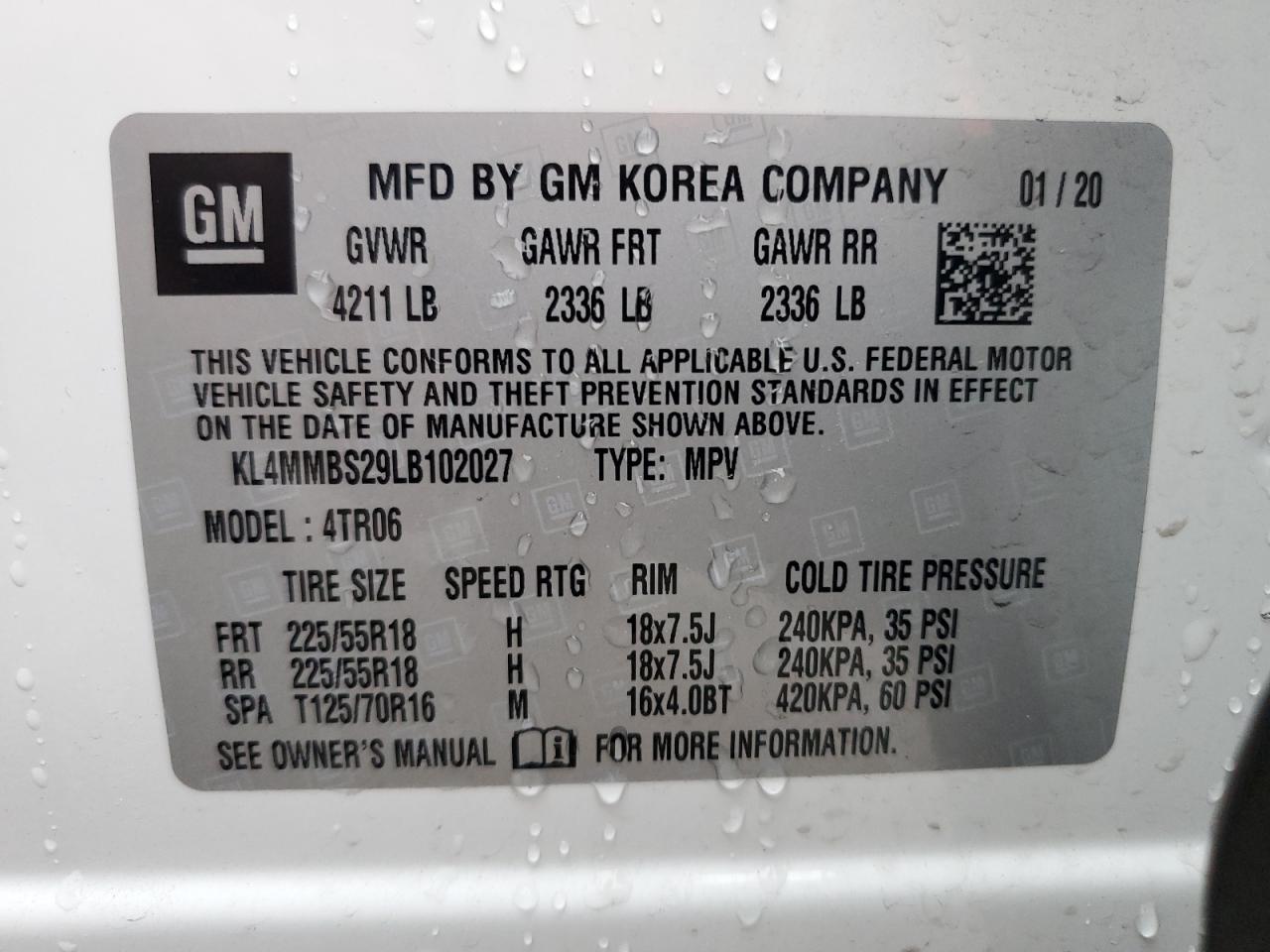 KL4MMBS29LB102027 2020 Buick Encore Gx Preferred