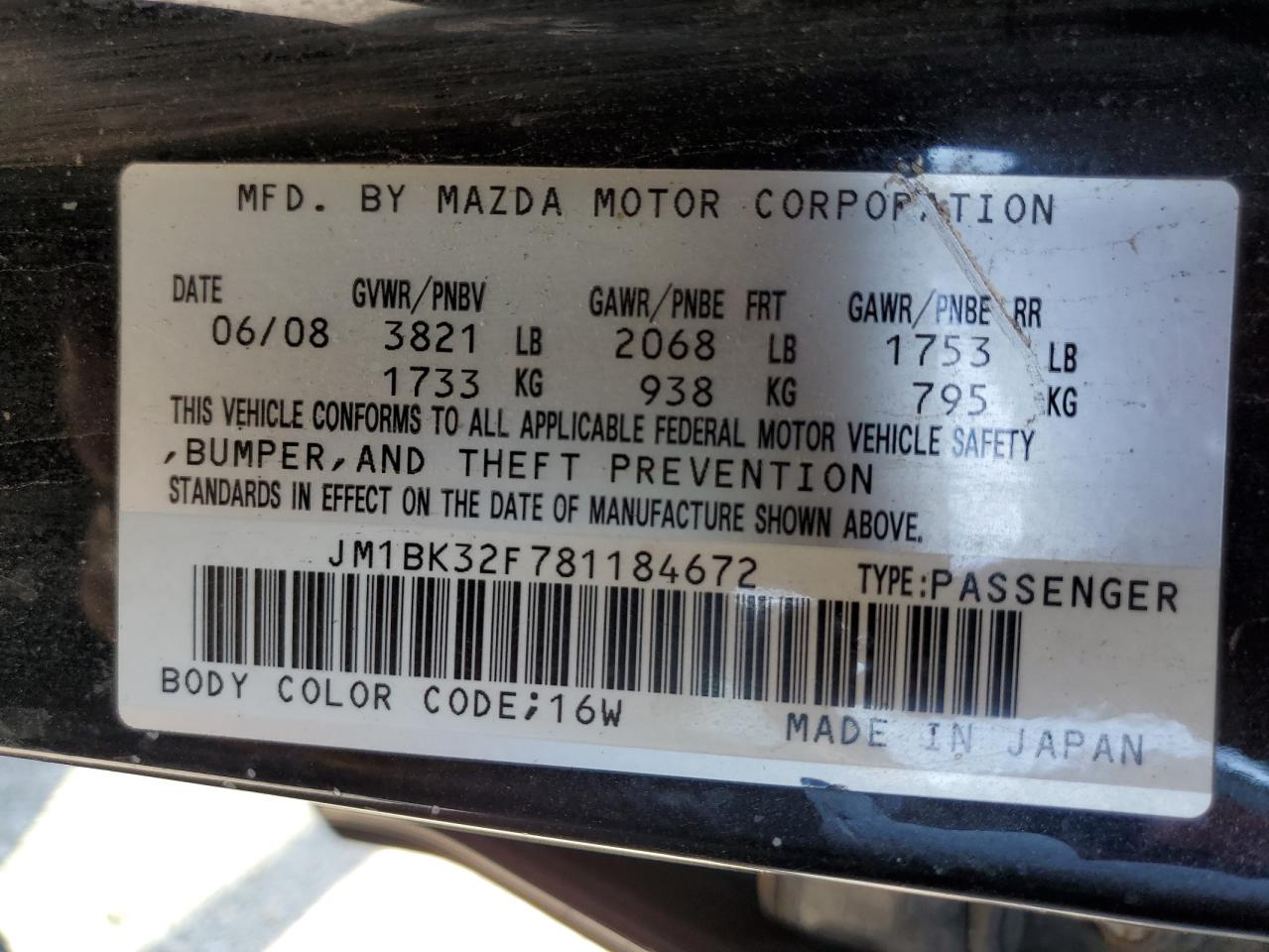 JM1BK32F781184672 2008 Mazda 3 I