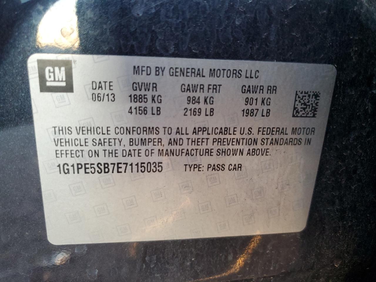 2014 Chevrolet Cruze Lt VIN: 1G1PE5SB7E7115035 Lot: 73581124