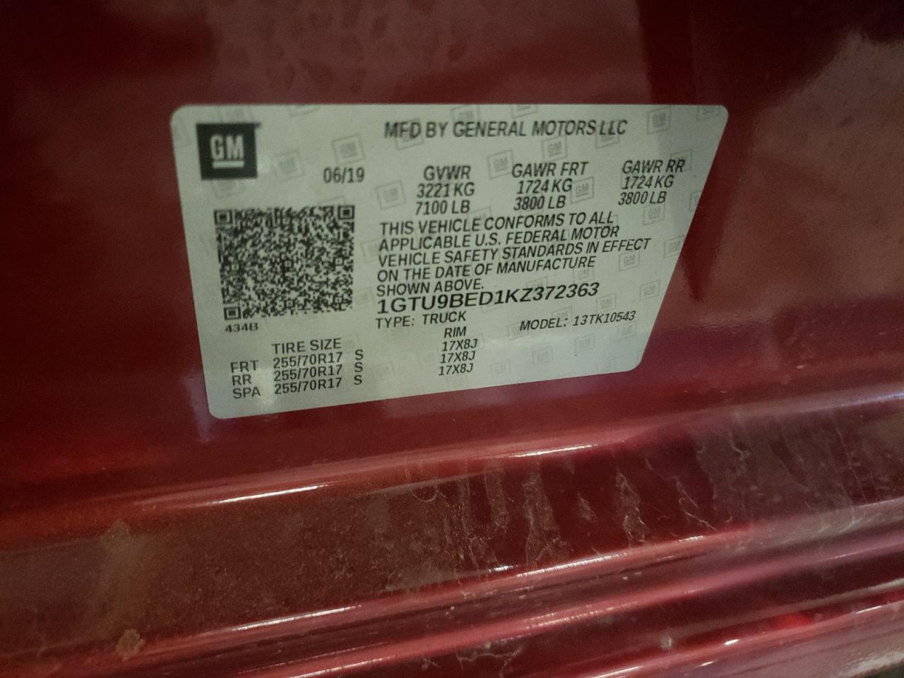 1GTU9BED1KZ372363 2019 GMC Sierra K1500 Sle